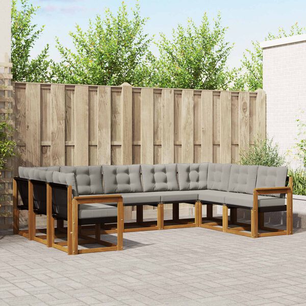 vidaXL Set vanjskih sofa s jastukom 9 pcs Prirodna i svijetlo siva