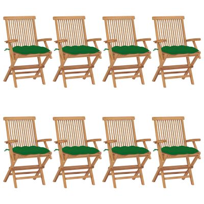vidaXL Vrtne stolice sa zelenim jastucima 8 kom od masivne tikovine