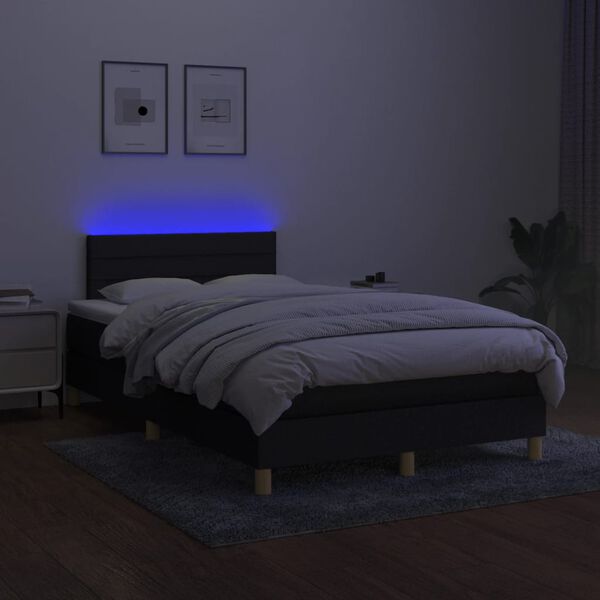 vidaXL Krevet box spring s madracem LED crni 120 x 200 cm od tkanine