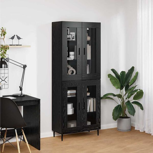 vidaXL Highboard 2 pcs Crni hrast Inženjerska drva i staklo