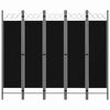 vidaXL Sobna pregrada s 5 panela crna 200 x 180 cm