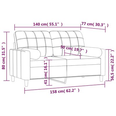 vidaXL Dvosjed s jastucima svjetlosivi 140 cm od tkanine