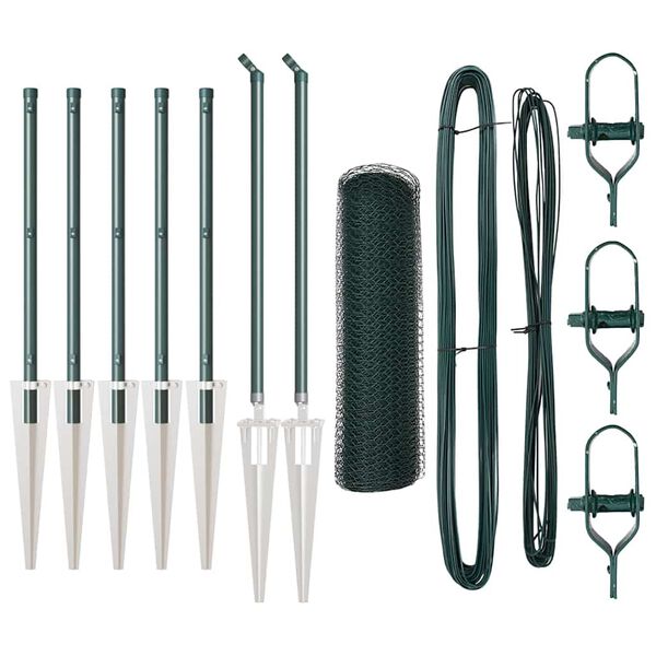 vidaXL Ograda s stupovima Zelena 0.5 x 10 m Čelik prekriven PVC-om