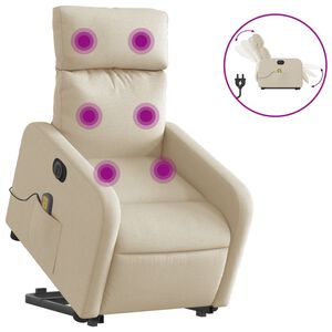 vidaXL Električni masažni naslonjač na podizanje od tkanine krem