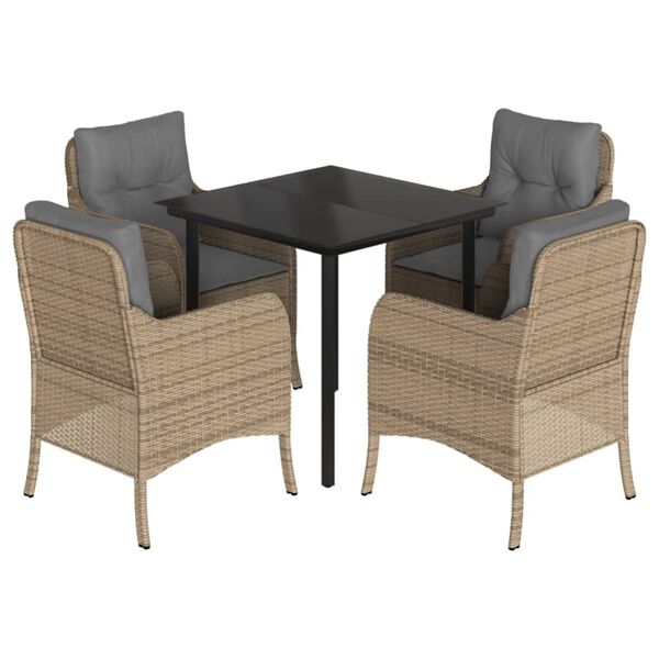 vidaXL 5-dijelni vrtni blagovaonski set od poliratana s jastucima bež