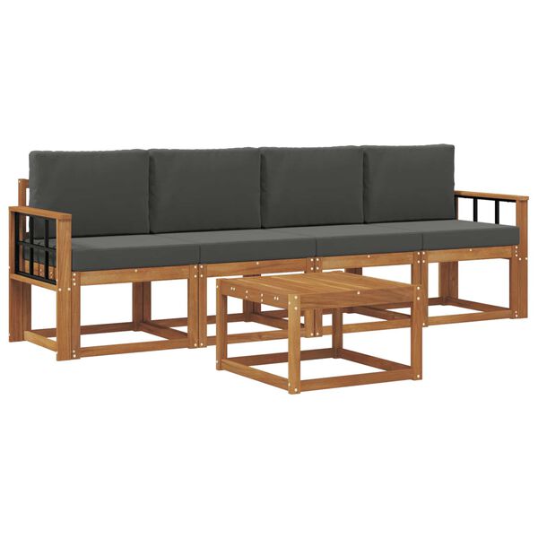 vidaXL Set vanjskih sofa 5 pcs Prirodna i antracit Čvrsto drvo akacije