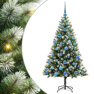 vidaXL Umjetna jelka s pantenom i pahuljicama Zelena i bijela 150 cm