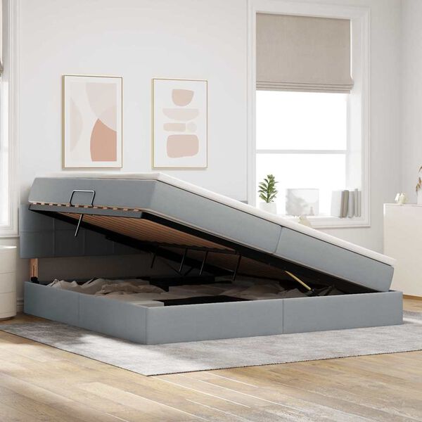 vidaXL Krevet s madracem i skladi&scaron;tem Svijetlo siva 200 x 200 cm