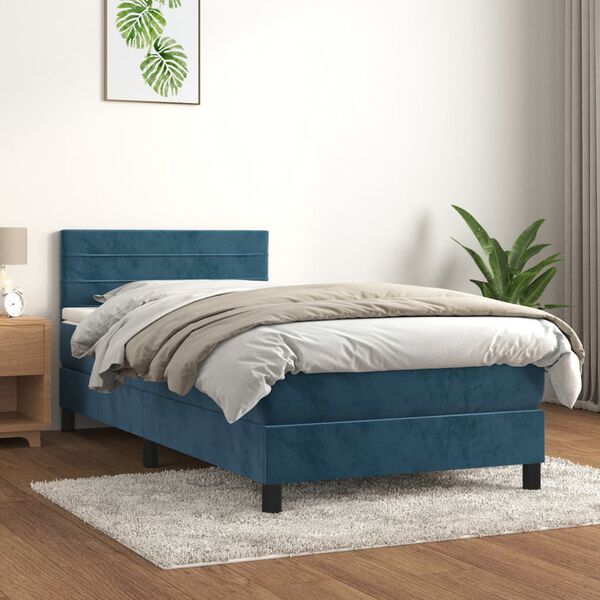 vidaXL Box spring krevet s madracem tamnoplavi 100x200 cm bar&scaron;unasti