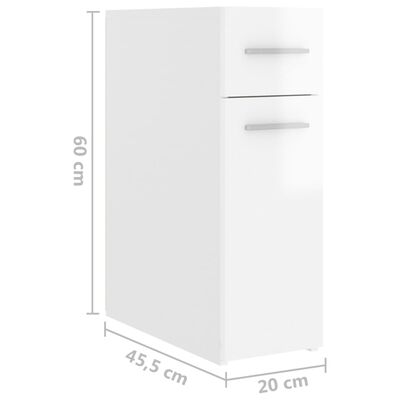 vidaXL Ormarić za lijekove sjajni bijeli 20 x 45,5 x 60 cm drveni