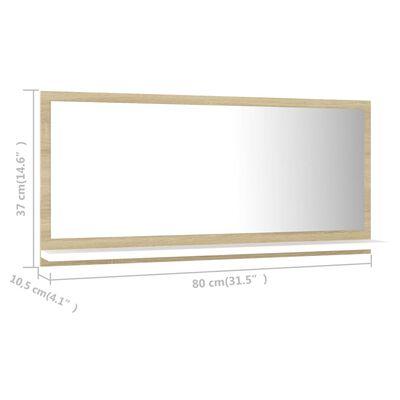 vidaXL Kupaonsko ogledalo bijelo i boja hrasta 80x10,5x37 cm drveno
