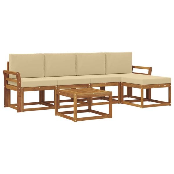 vidaXL Set vanjskih sofa 6 pcs Prirodna i bež Čvrsto drvo akacije