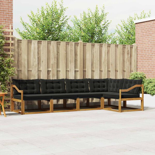 vidaXL Set vanjskih sofa s jastukom 5 pcs Prirodna i crna