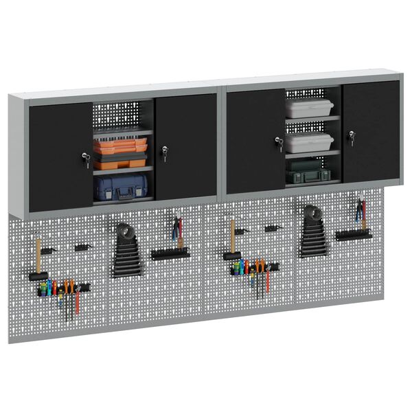 vidaXL Set ormara za alate 6 pcs Crna Čelik s prahom premazan