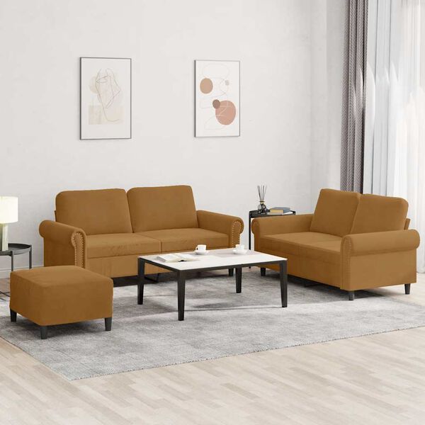 vidaXL 3-dijelni set sofa s jastucima smeđi bar&scaron;unasti