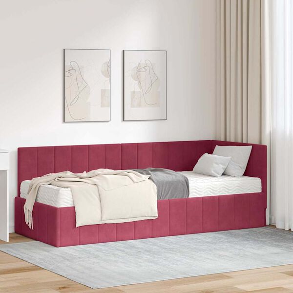 vidaXL Kutni krevetni okvir s madracem 2 pcs Zelena Bar&scaron;un