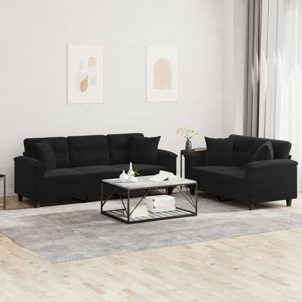 vidaXL 2-dijelni set sofa s jastucima crni od mikrovlakana