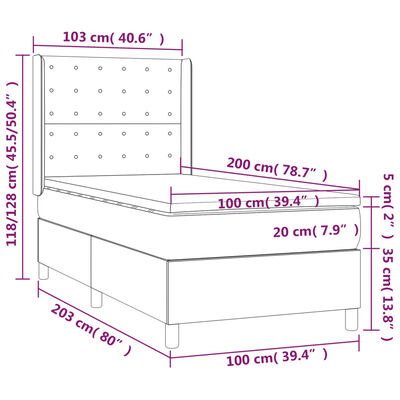 vidaXL Krevet box spring s madracem LED ružičasti 100x200cm baršunasti
