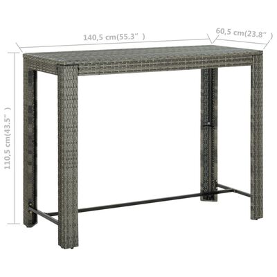 vidaXL Vrtni barski stol sivi 140,5 x 60,5 x 110,5 cm od poliratana