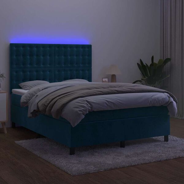 vidaXL Krevet box spring s madracem LED tamnoplavi 140x190 cm bar&scaron;un