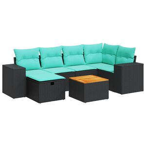 vidaXL 7-dijelni set vrtnih sofa od poliratana s jastucima crni