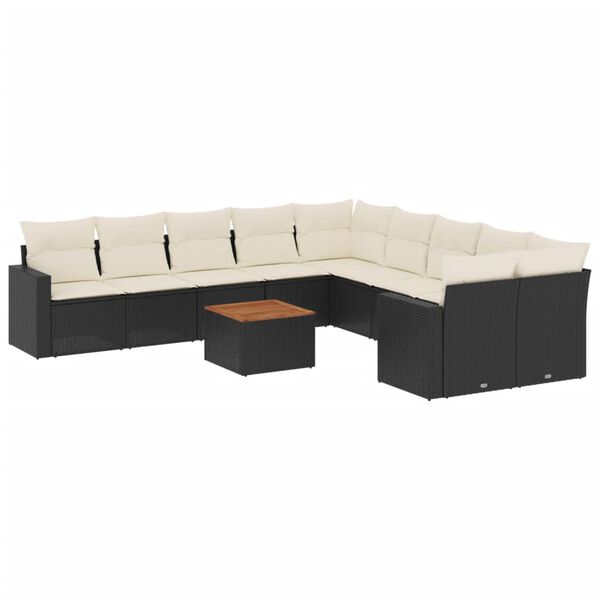 vidaXL 11-dijelni set vrtnih sofa od poliratana s jastucima crni
