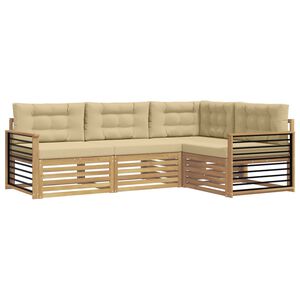 vidaXL Set vanjskih sofa s jastukom 5 pcs Bijela i bež Poliester