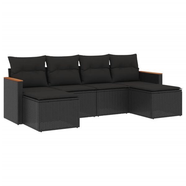 vidaXL 6-dijelni set vrtnih sofa s jastucima crni od poliratana
