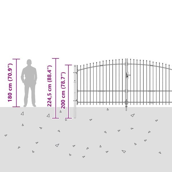 vidaXL Vrtna vrata s zaključavanjem Siva 150 x 400 cm Čelik