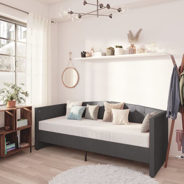 vidaXL Dnevni ležaj s madracem i USB-om tamnosivi bar&scaron;unasti 90x200 cm