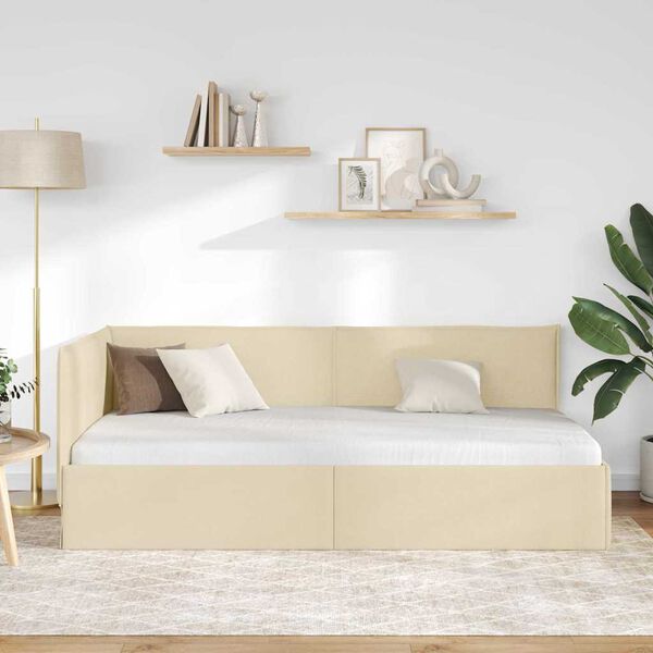 vidaXL Kutni okvir kreveta s uzglavljem Krema 90 x 200 cm tkanina