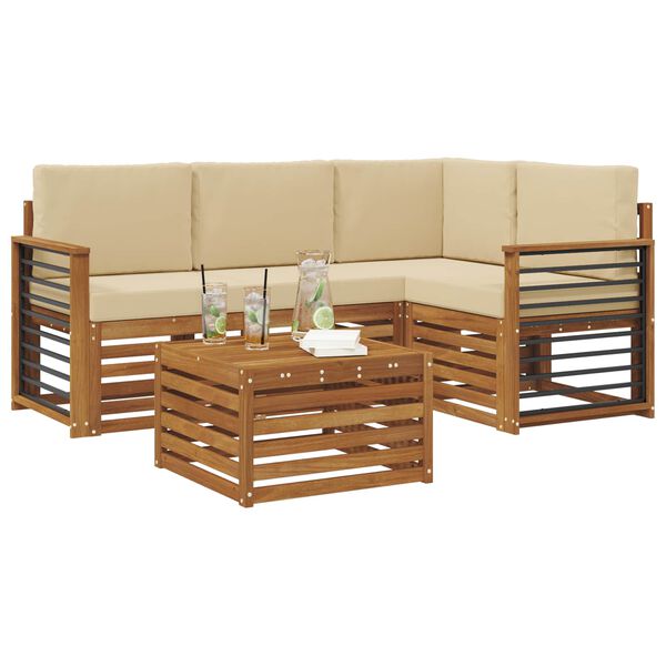 vidaXL Set vanjskih sofa 5 pcs Prirodna i bež Čvrsto drvo akacije