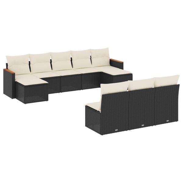 vidaXL 10-dijelni set vrtnih sofa s jastucima crni od poliratana