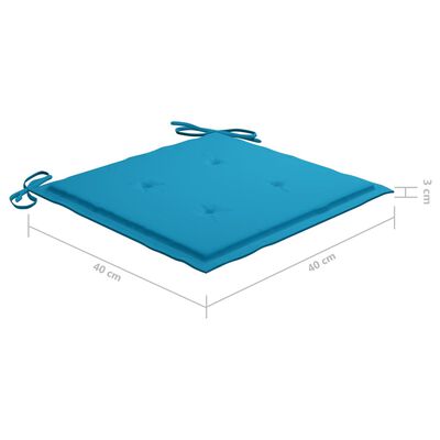 vidaXL 3-dijelni bistro set s plavim jastucima od masivne tikovine