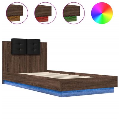 vidaXL Okvir za krevet s uzglavljem i LED svjetlima boja smeđeg hrasta