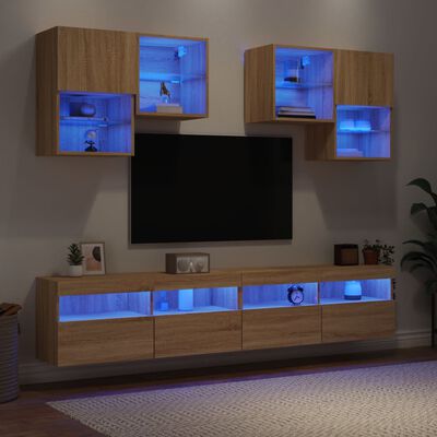 vidaXL 6-dijelni set zidnih TV ormarića LED boja hrasta sonome