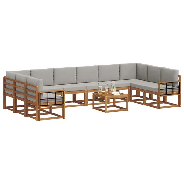vidaXL Set vanjskih sofa s jastukom 11 pcs Prirodna i svijetlo siva
