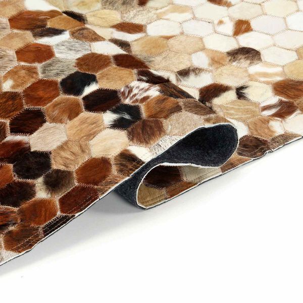 vidaXL Tepih od kože s patchwork krznom Saće Smeđa 170 x 120 cm Koža