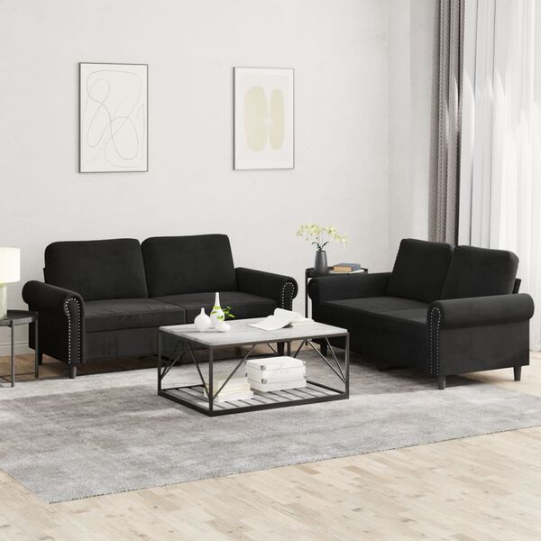vidaXL 2-dijelni set sofa s jastucima crni baršunasti