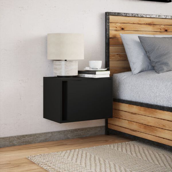 vidaXL Zidni noćni ormarić s LED svjetlima crni