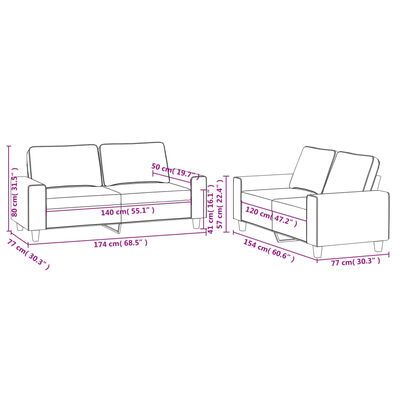 vidaXL 2-dijelni set sofa svjetložuti od tkanine