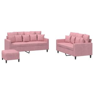 vidaXL 3-dijelni set sofa s jastucima ružičasti bar&scaron;unasti