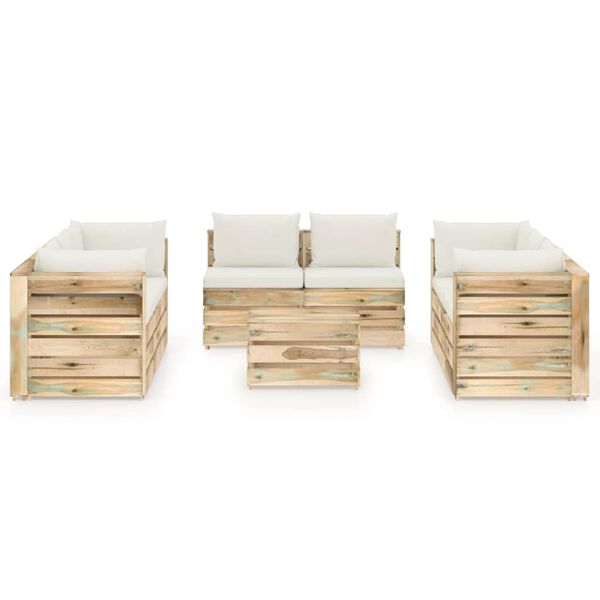 vidaXL 9-dijelna vrtna garnitura s jastucima zeleno impregnirano drvo