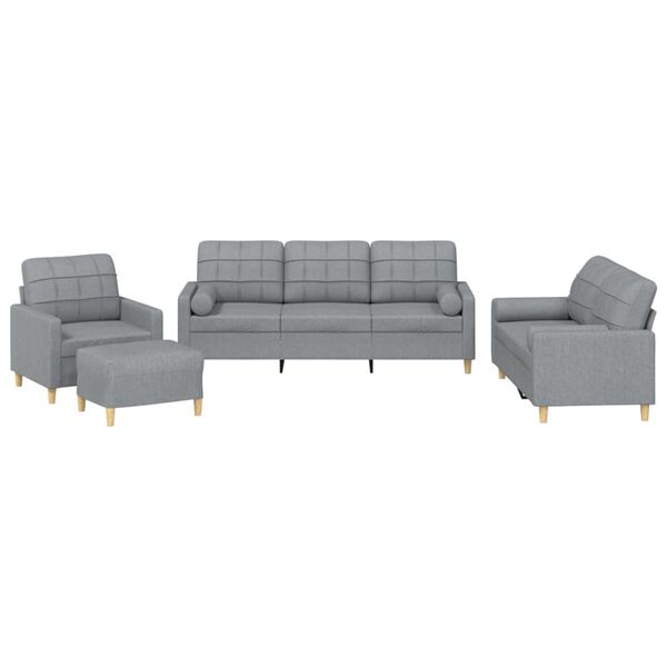 vidaXL 4-dijelni set sofa s jastucima svjetlosivi od tkanine
