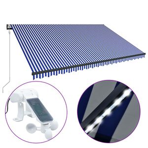 vidaXL Tenda sa senzorom za vjetar LED 500 x 300 cm plavo-bijela