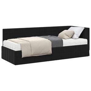 vidaXL Kutni krevetni okvir s madracem s uzglavljem 2 pcs Crna Bar&scaron;un