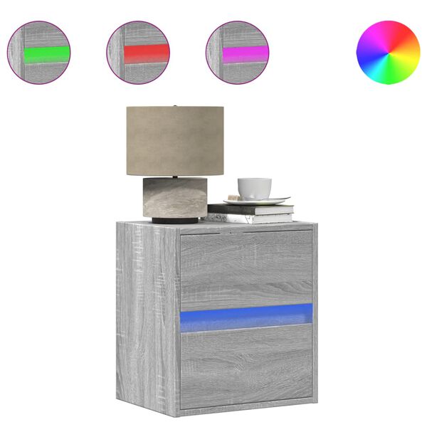 vidaXL Zidni noćni ormarić s LED svjetlima boja sivog hrasta sonome