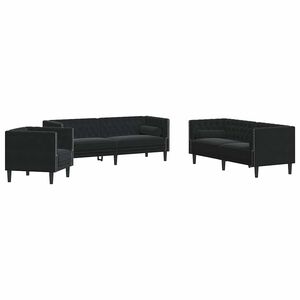 vidaXL 3-dijelni set sofa Chesterfield crni bar&scaron;unasti