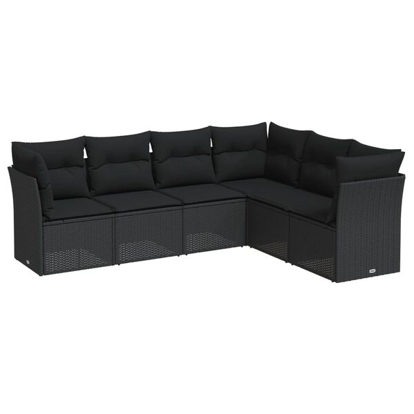 vidaXL 6-dijelni set vrtnih sofa s jastucima crni od poliratana