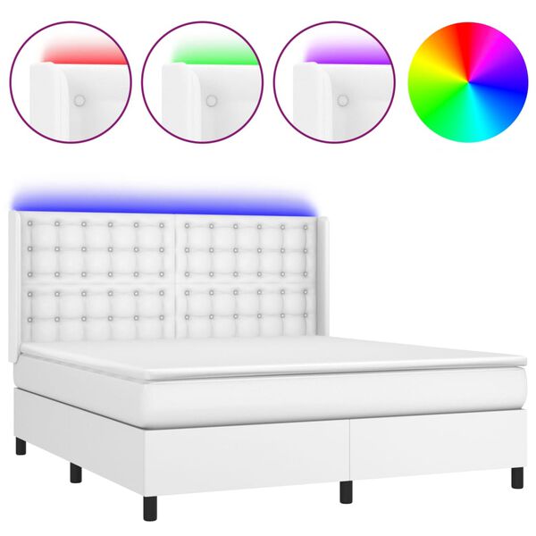 vidaXL Krevet box spring s madracem LED bijeli 160x200 cm umjetna koža